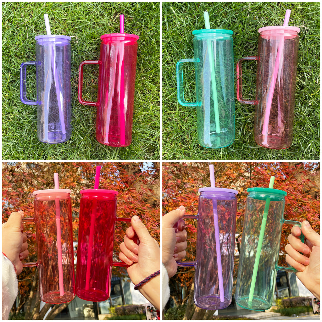 25 Pack USA RTS 20oz Straight Glass Mugs Skinny Tumblers Jelly Color Straight Beverage Mugs for Sublimation or UV DTF wraps_GGblanks