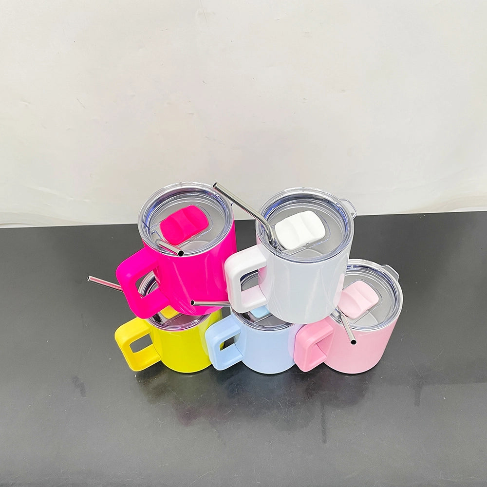 25 Pack 10oz Macaron Color/Black underneath Lowball Metal Tumblers With Removable Plastic Handle Water Cups With Magnetic Lids and Stainless Steel Straws_GGblanks