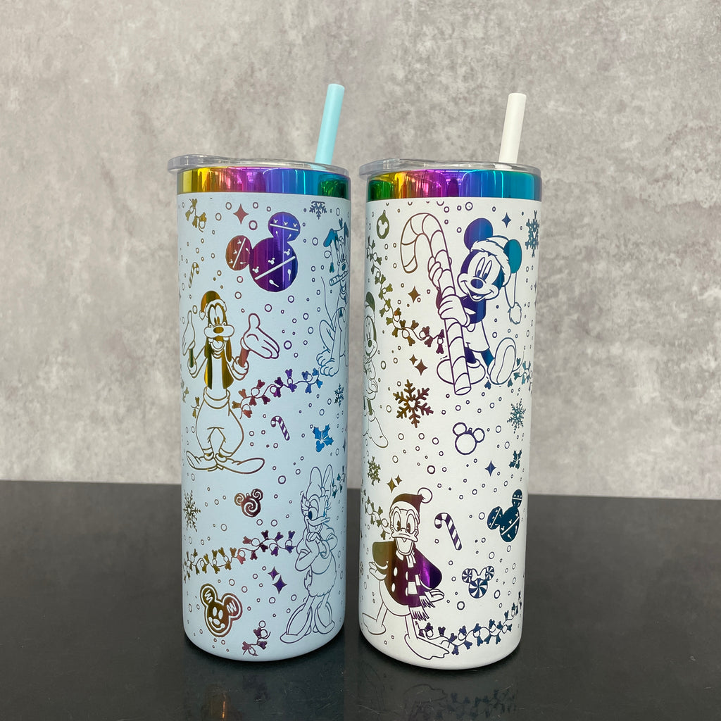 25 Pack 20oz Christmas straight tumblers with rainbow laser engraving Disney design_GGblanks