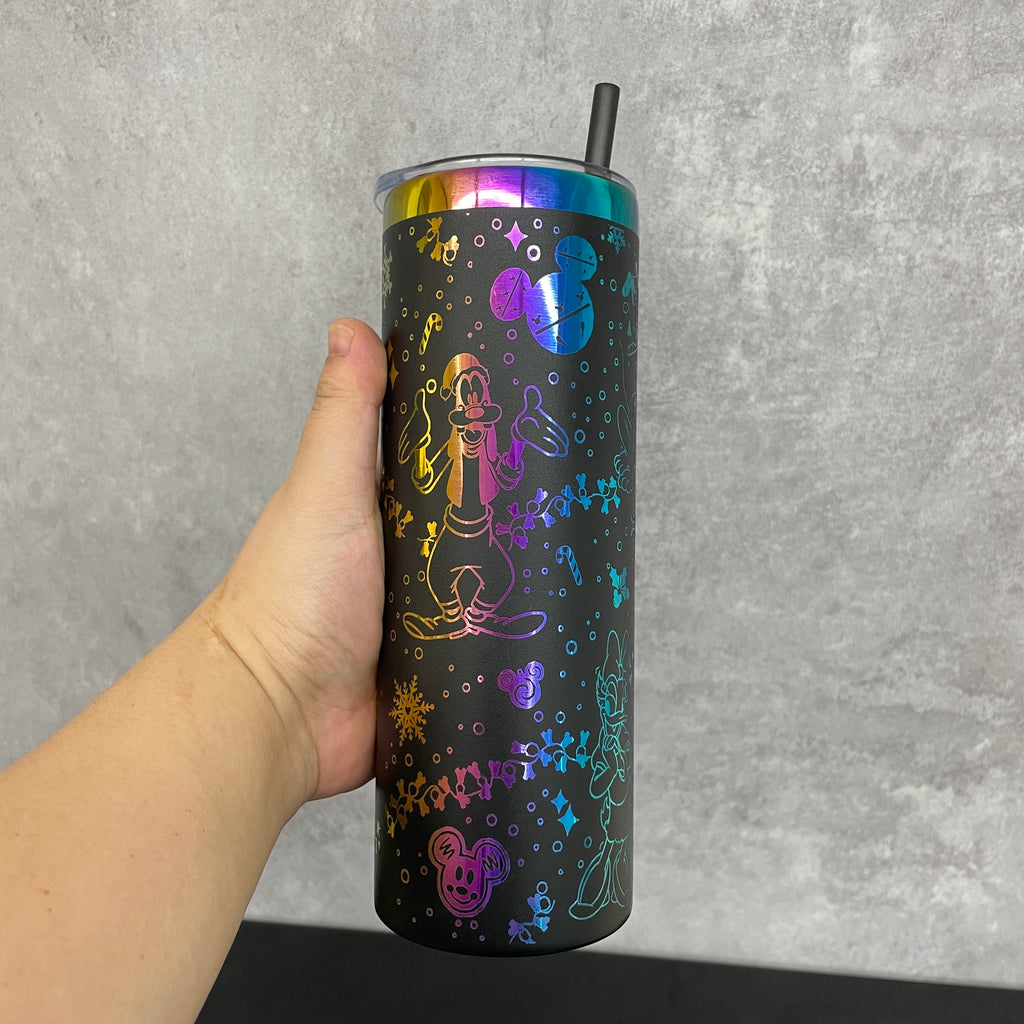 25 Pack 20oz Christmas straight tumblers with rainbow laser engraving Disney design_GGblanks