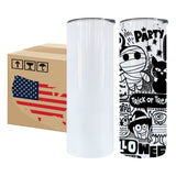 50 Pack 20oz Skinny Tumblers 90 Degree Flat Edge Inside Seamless Stainless Steel White Blank Sublimation Straight Tumbler With Plastic Straw & Black Silicone Gasket_GGblanks
