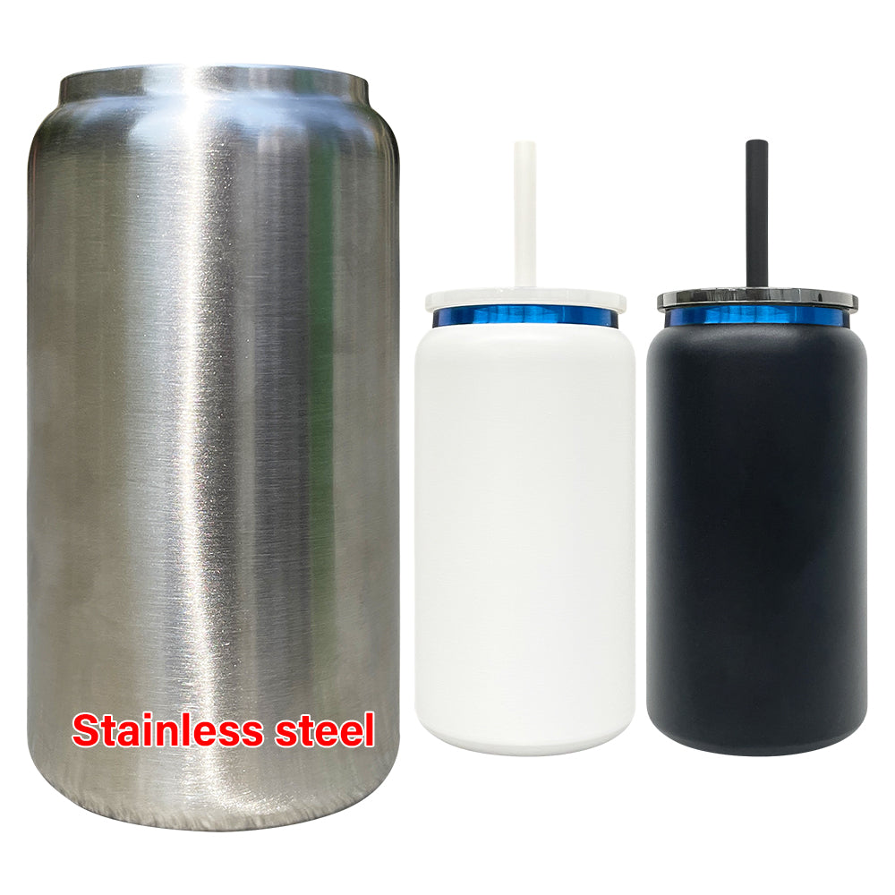 25 Pack China Warehouse 16oz Stainless Steel Cans Blue Plated 13pcs Black 12pcs White Soda Cans_GGblanks
