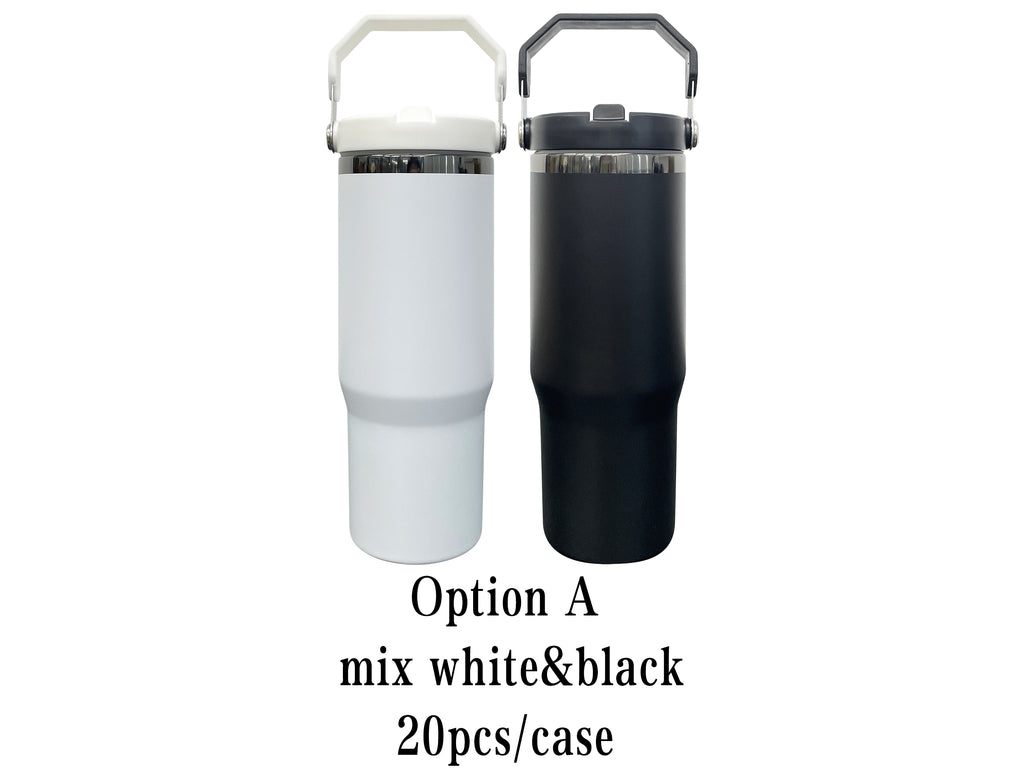 20 Pack 30oz mirror black plated tumblers with flip straw powder coated outdoor water bottles_GGblanks