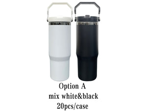 20 Pack 30oz mirror black plated tumblers with flip straw powder coated outdoor water bottles_GGblanks