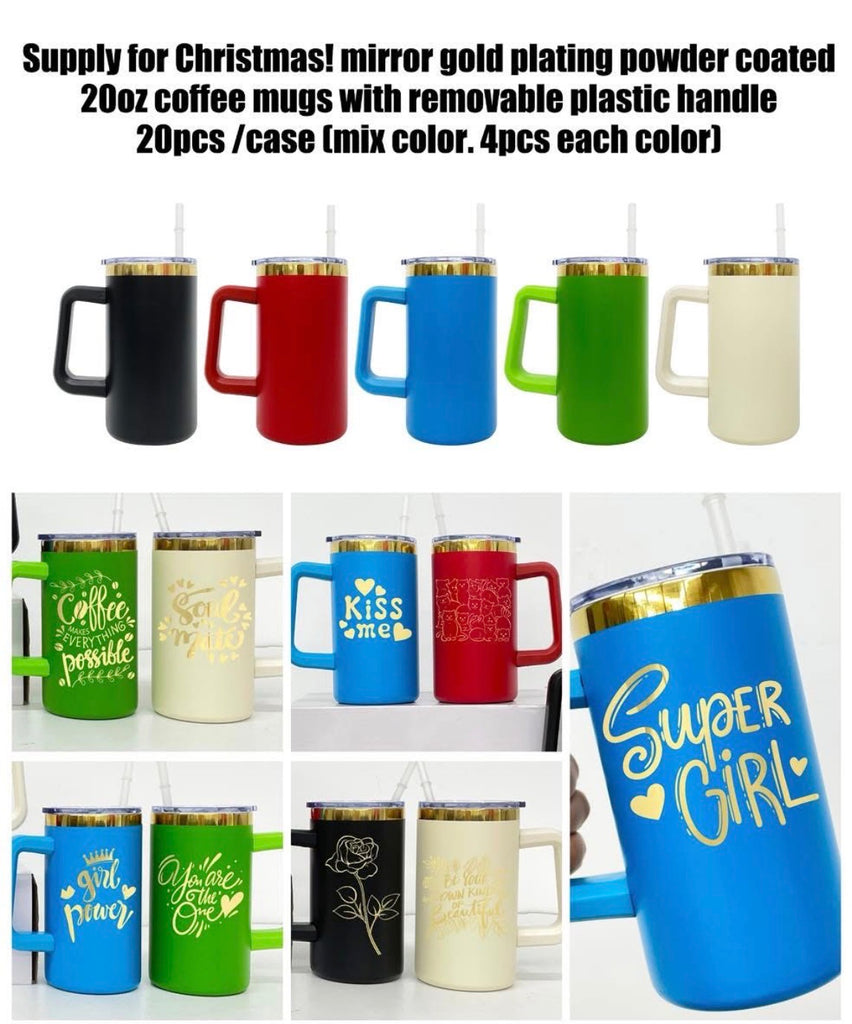 20 Pack 20oz Gold Plated Stainless Steel Coffee Mugs with Handle_GGblanks
