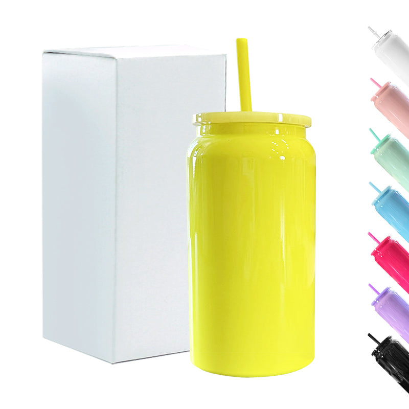 25 Pack China Warehouse 16oz Glossy Stainless Steel SS304 Sublimation Color Mason Can Double Walled Vacuum Tumbler_GGblanks