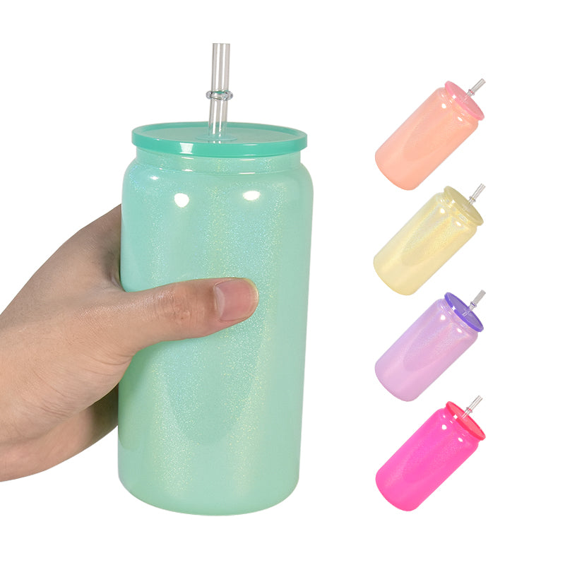 50 Pack 16oz Shimmer Glass Can Sublimation Glitter Rainbow Glass Beer Can_GGblanks
