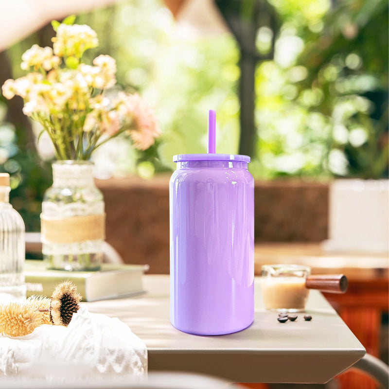 25 Pack China Warehouse 16oz Glossy Stainless Steel SS304 Sublimation Color Mason Can Double Walled Vacuum Tumbler_GGblanks