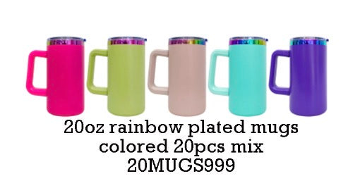 20 Pack 20oz Rainbow Plated/Copper Plated/Sublimation Blanks Stainless Steel Coffee Mugs with Handle_GGblanks