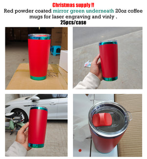 25 Pack 20oz Yeti Style Red Powder Coated Green Plated Green Underneath Car Mug with Magnetic Lids For Laser Engraving_GGblanks