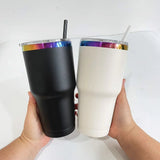25 Pack Yeti Power coated 30oz rainbow plated tumblers with colorful straws_GGblanks