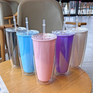 China RTS_BPA free 16oz double walled plastic cups with individual white box and straw 60pcs/case _GGblanks