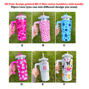 20 Pack USA RTS Mixed 3D Cute Design Printed 20oz H2.0 Kids Tumbler Mug with Handle_GGblanks
