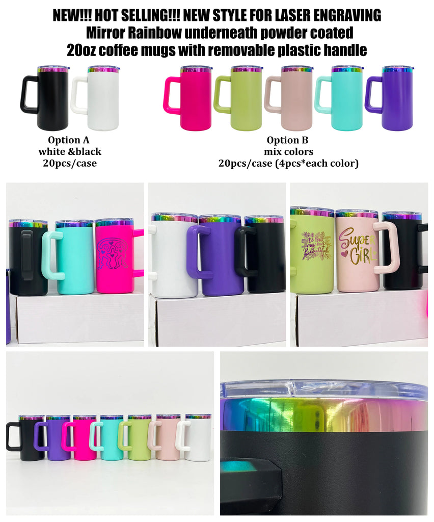 20 Pack 20oz Chubby Rainbow Plated Underneath Car Tumbler Mug with Removable Handle For Laser_GGblanks