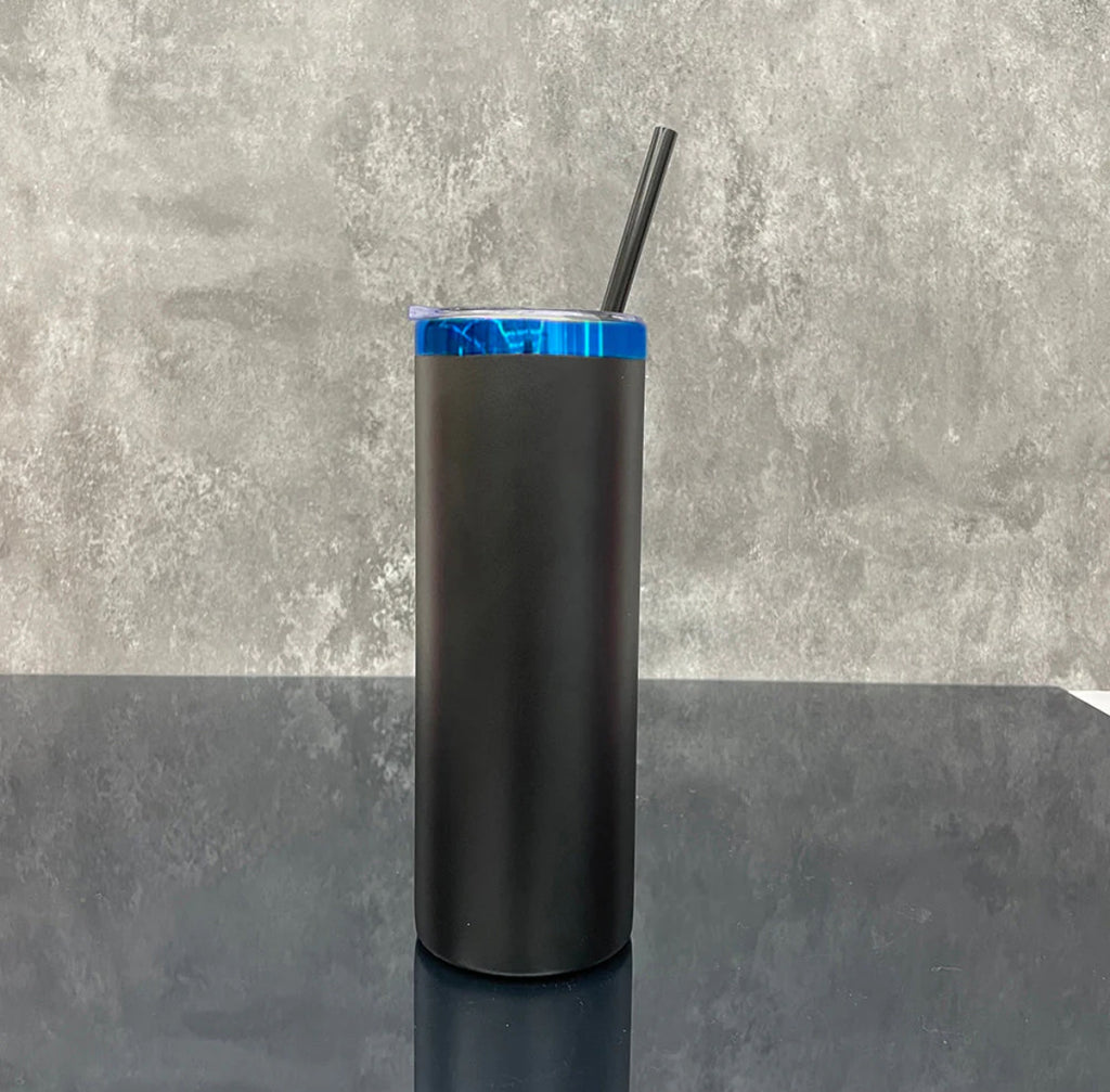 25 Pack 20oz Mirror Blue underneath Powder Coated Stainless Steel Straight Skinny Tumblers_GGblanks