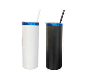 25 Pack 20oz Mirror Blue underneath Powder Coated Stainless Steel Straight Skinny Tumblers_GGblanks