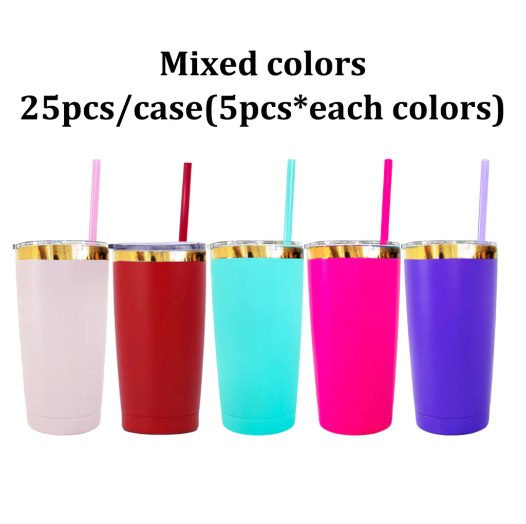 25 Pack Mirror Gold Plated 20oz Gold Underneath Red Blue Purple Pink White Car Cup_GGblanks