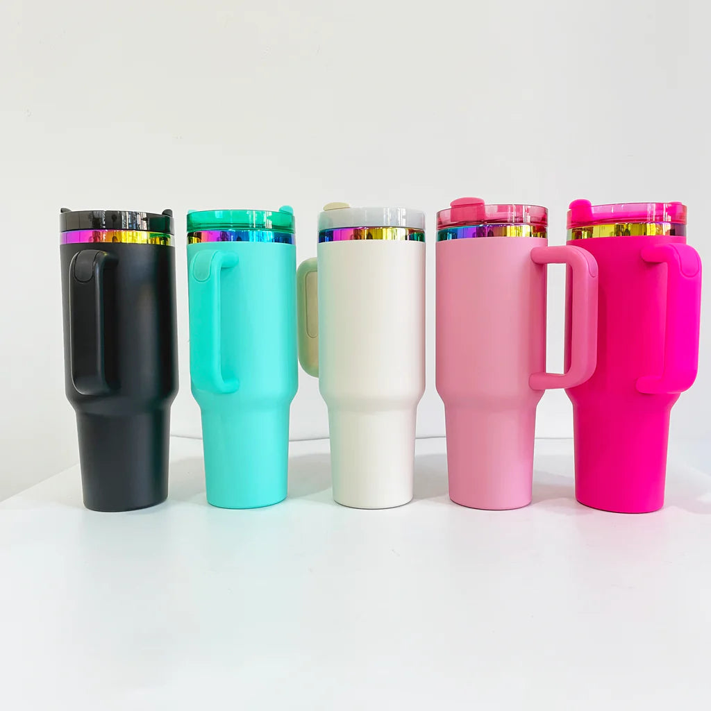 20 Pack Valentine's Day/Macaron/ Colorful/White/Black Rainbow Plated 40oz H2.0 Powder Coated Quencher Tumblers_GGblanks