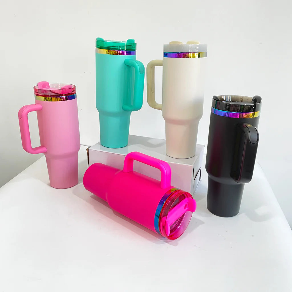 20 Pack Valentine's Day/Macaron/ Colorful/White/Black Rainbow Plated 40oz H2.0 Powder Coated Quencher Tumblers_GGblanks