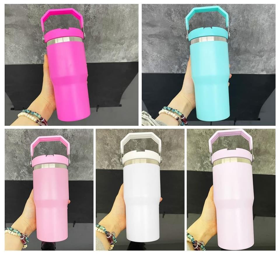 30oz GGblanks White/Macaron Colorful Student School Stanley Style 20oz 30oz Water Bottles Rainbow Plated Matte Glossy Tumblers with Flip Straw_GGblanks