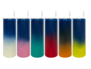 25 Pack 20oz Ombre Powder Coated Mirror Blue Underneath Straight Stainless Steel Tumblers for Laser Engraving_GGblanks