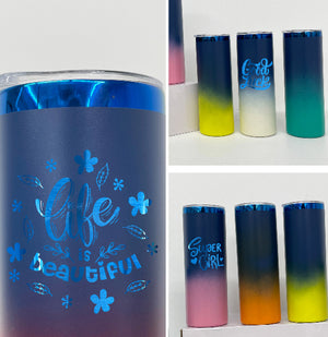 25 Pack 20oz Ombre Powder Coated Mirror Blue Underneath Straight Stainless Steel Tumblers for Laser Engraving_GGblanks