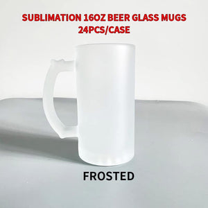 24 Pack 16oz Blank Sublimation Frosted Glass Beer Mug With Handle Sold By Case BLB024- GGblanks