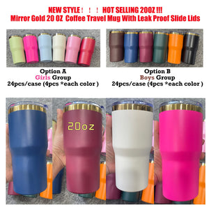 24 Pack 20oz Mirror Gold Staight Body Coffee Mugs with Leak Proof Slide Lids_GGblanks