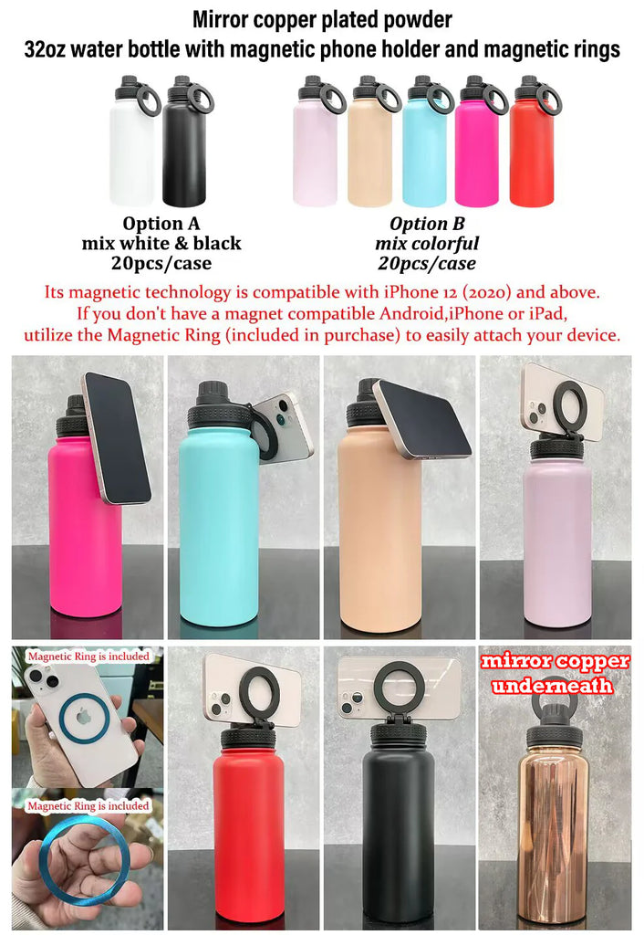 China RTS_32oz Mirror Copper Underneath Water Bottles with Magnetic Lids for Laser Engraving_GGblanks