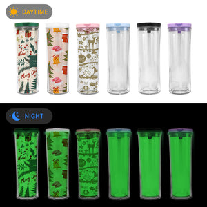20 Pack China Warehouse Glow in dark Tumbler with Pre Drilled Hole 20oz Acrylic Snow Globe Double Wall Clear Plastic Cups_GGblanks