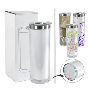 25 Pack 20oz Double Wall Snow Globe Tumbler Outer Plastic Inner Stainless Steel Pre-Drilled for Glitter_GGblanks
