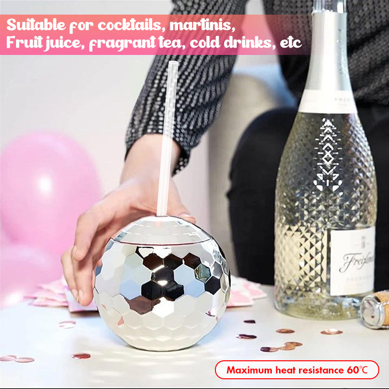 75 Pack New Design Silver Plastic Disco Ball Drinking Cup With Lid Clear Straw Bach_GGblanks