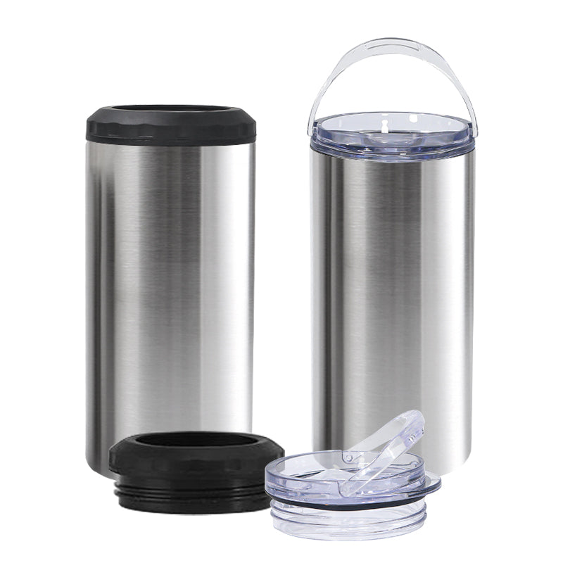 25 Pack China Warehouse double wall insulated vacuum 16oz sublimation 4 in 1 sliver stainless steel beer can cooler with 2lids_GGblanks
