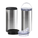 25 Pack China Warehouse double wall insulated vacuum 16oz sublimation 4 in 1 sliver stainless steel beer can cooler with 2lids_GGblanks