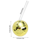 75 Pack New Design Silver Plastic Disco Ball Drinking Cup With Lid Clear Straw Bach_GGblanks