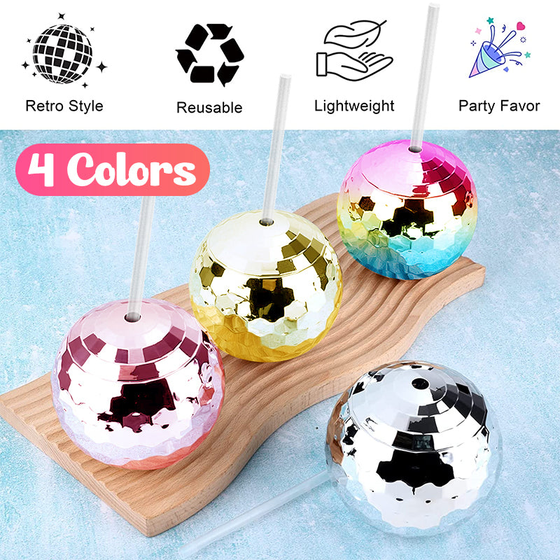 75 Pack New Design Silver Plastic Disco Ball Drinking Cup With Lid Clear Straw Bach_GGblanks