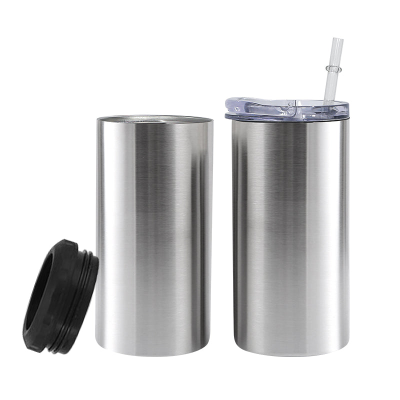 25 Pack China Warehouse double wall insulated vacuum 16oz sublimation 4 in 1 sliver stainless steel beer can cooler with 2lids_GGblanks