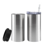 25 Pack China Warehouse double wall insulated vacuum 16oz sublimation 4 in 1 sliver stainless steel beer can cooler with 2lids_GGblanks