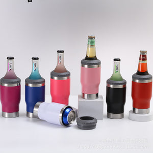 China RTS_14oz colorful powder coated double walled stainless steel can cooler with 2 lids for laser engraving_GGblanks