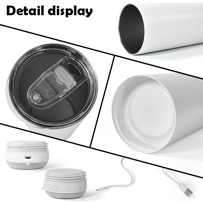 25 Pack CN Warehouse 20oz White Sublimation Music Speaker Tumblers with Colorful Speakers_GGblanks