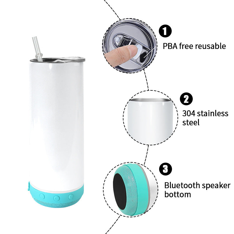25 Pack CN Warehouse 20oz White Sublimation Music Speaker Tumblers with Colorful Speakers_GGblanks