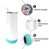 25 Pack CN Warehouse 20oz White Sublimation Music Speaker Tumblers with Colorful Speakers_GGblanks