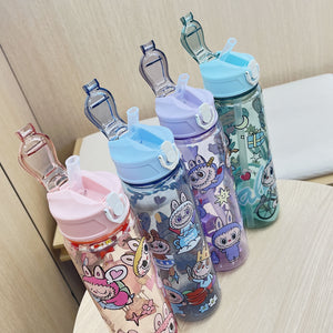 50 Pack 750ML 24oz 2025 Popular Labubu Cartoon Plastic Acrylic Bottles with Straws_GGblanks