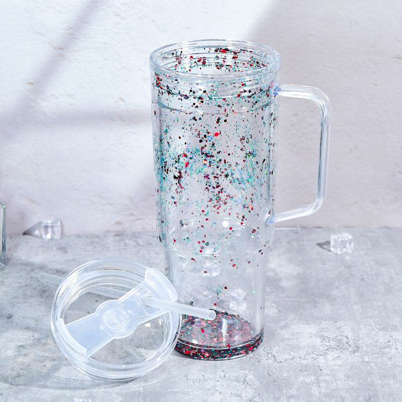 20 Pack GGblanks Glitter 40oz Clear Acrylic Snow Globe Cups Plastic Double Wall Tumbler with Pre Drilled Hole and Plug for UV DTF Transfer Wrap_GGblanks