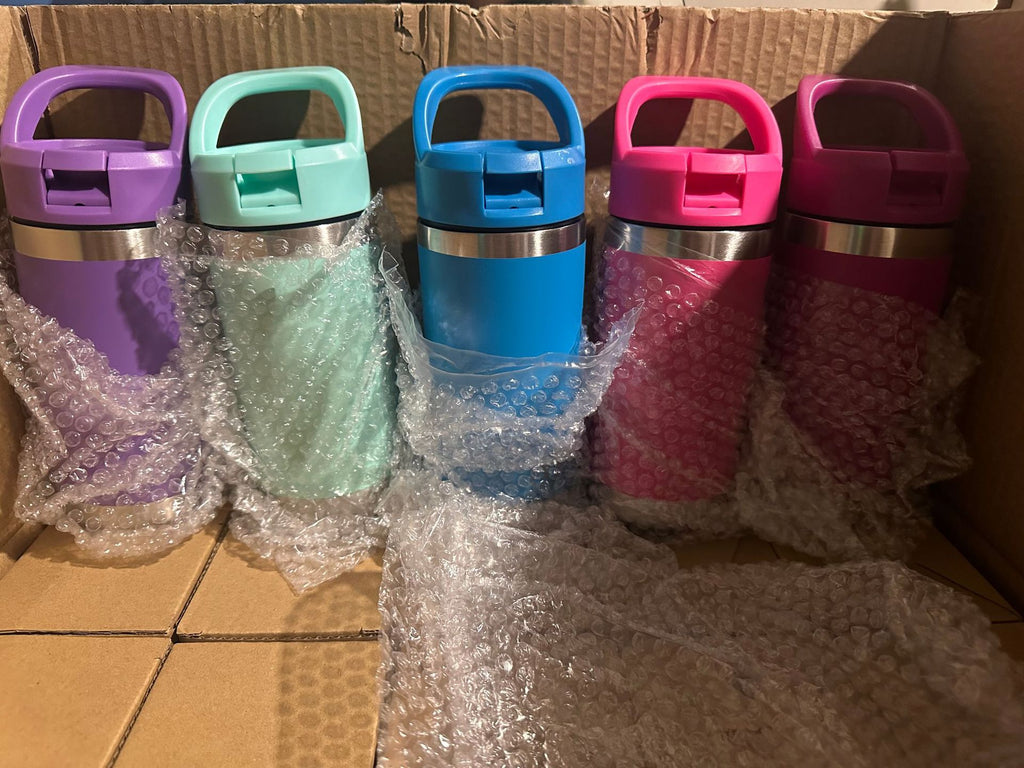 25 Pack Double Walled 304 Stainless Steel Kids 12oz Water Bottle Quencher Tumbler with Leakproof Lids and Handle_GGblanks