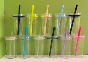 China warehouse 40pcs 16oz single wall acrylic cups with colorful lids straws_GGblanks