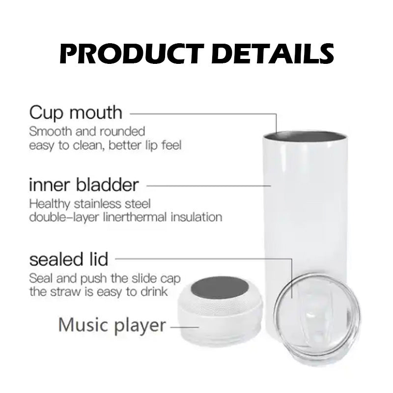 25 Pack CN Warehouse 20oz White Sublimation Music Speaker Tumblers with Colorful Speakers_GGblanks