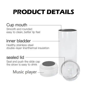 25 Pack CN Warehouse 20oz White Sublimation Music Speaker Tumblers with Colorful Speakers_GGblanks