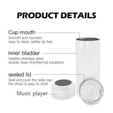 25 Pack CN Warehouse 20oz White Sublimation Music Speaker Tumblers with Colorful Speakers_GGblanks