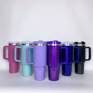 China RTS_Sublimation 40oz Rainbow paint H2.0  Cups with Handle Stanley Style Sold by Case-GGblanks